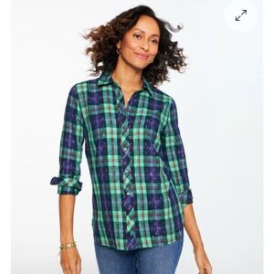 Talbots Green and Blue Plaid Button-Down Shirt